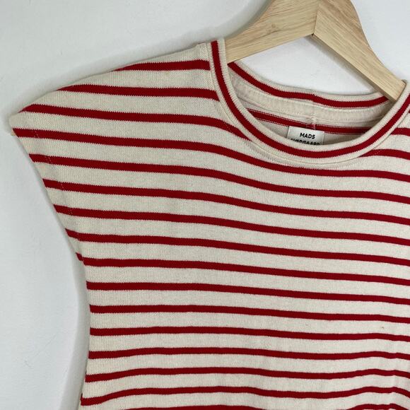 Mads Norgaard Red Striped Short Sleeve Ruffle Dress Girls Size 8 Organic Cotton - Picture 3 of 6